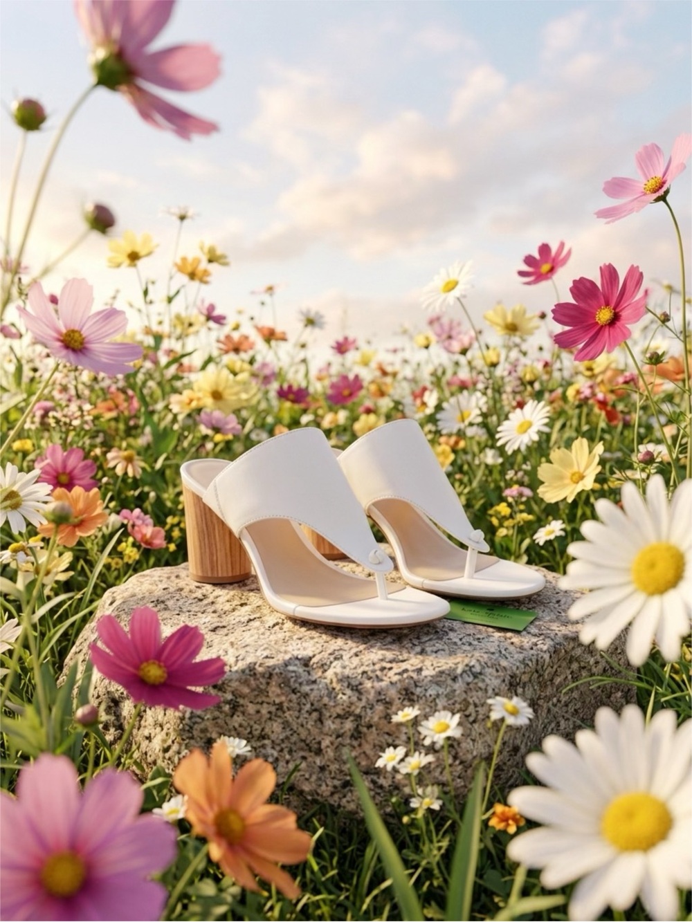 Minimalist White Thong Block-Heel Mules (NWOT)